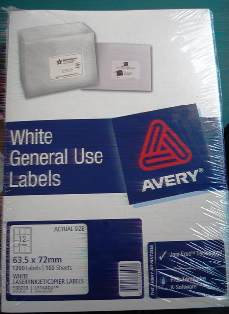 Avery 938208 L7164GU White Laser Label size 63.5x72mm Box 1200